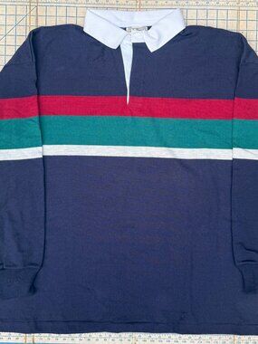 Vintae LL Bean Rugby Shirt Mens 2XL Heavy Cotton Long Sleeve 90s Made in USA